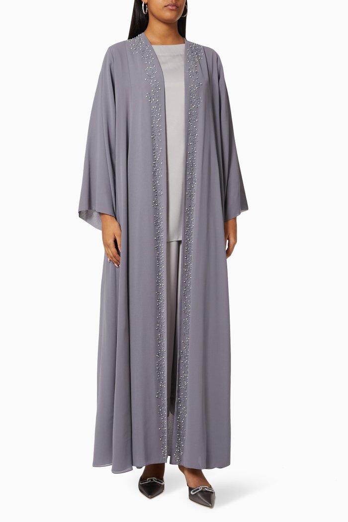 

Embellished Abaya Set in Chiffon & Organza, Grey