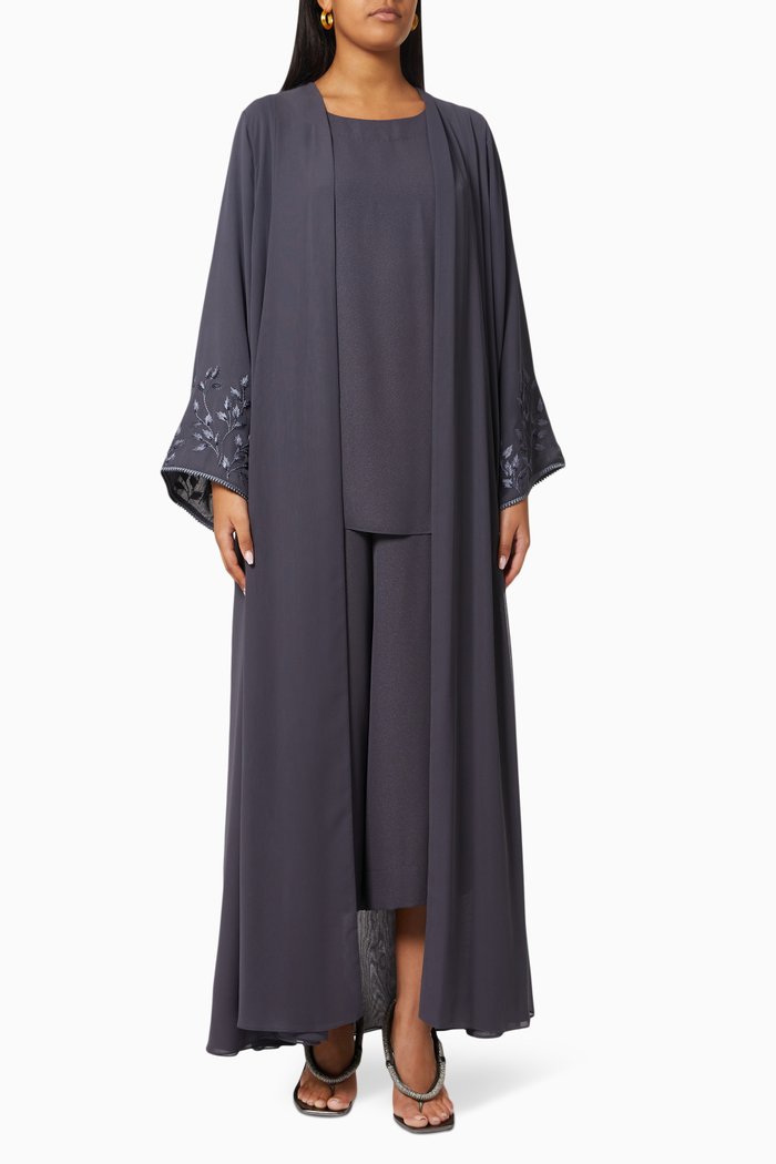 

Embroidered Abaya Set in Crepe Chiffon, Grey