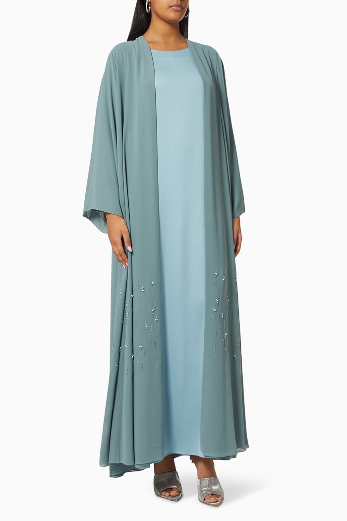 

Embellished Abaya Set in Chiffon & Satin, Blue