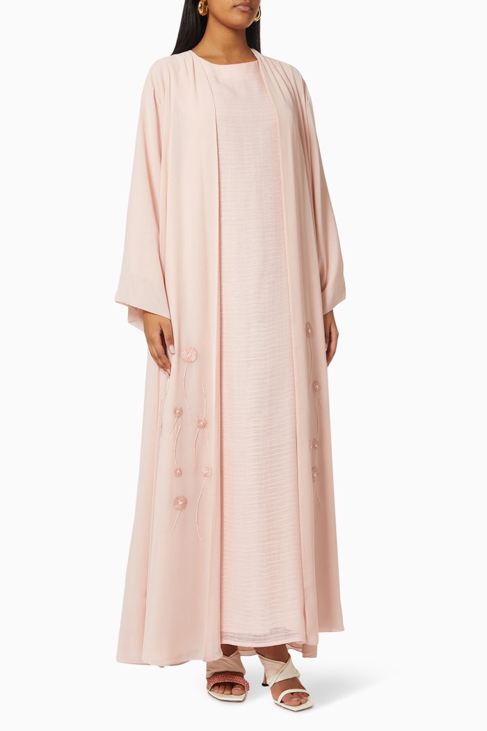 

Embellished Abaya Set in Chiffon & Organza, Pink