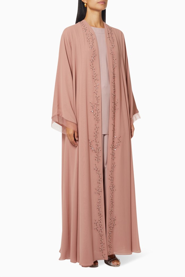 

Embellished Abaya Set in Chiffon, Pink