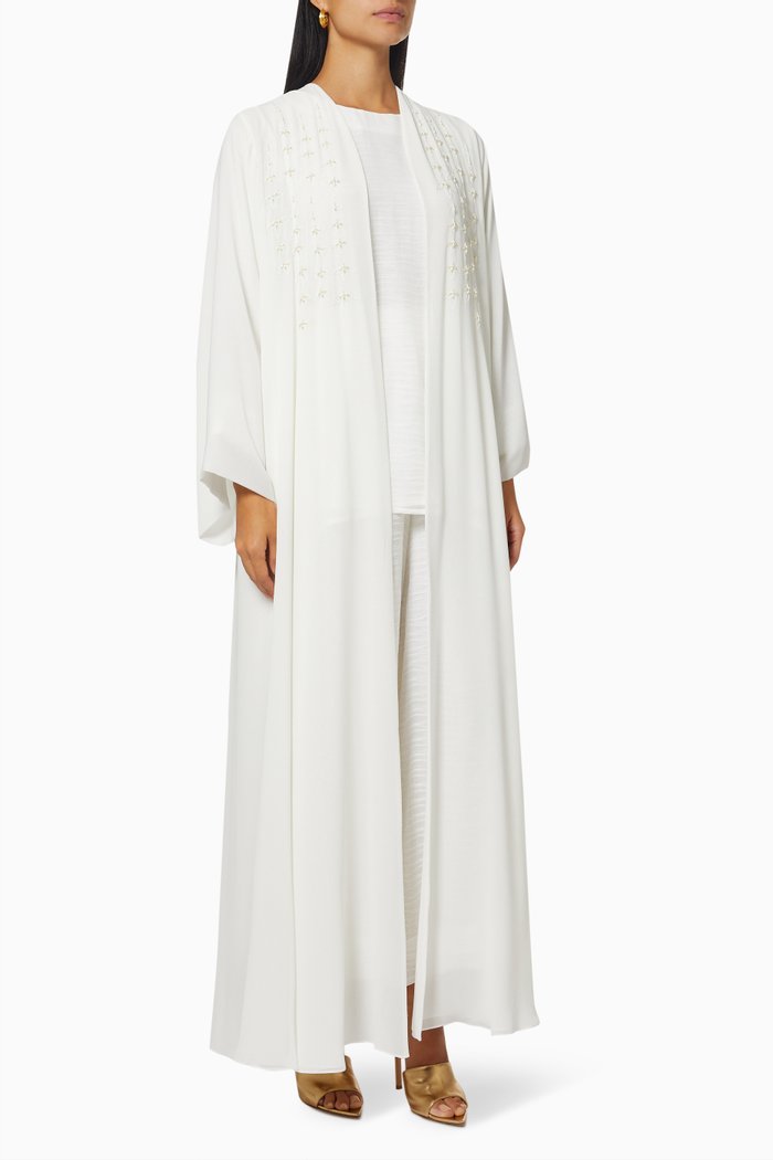 

Embellished Abaya Set in Chiffon & Organza, White