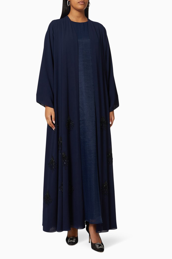 Embellished Abaya Set in Chiffon & Organza, Blue