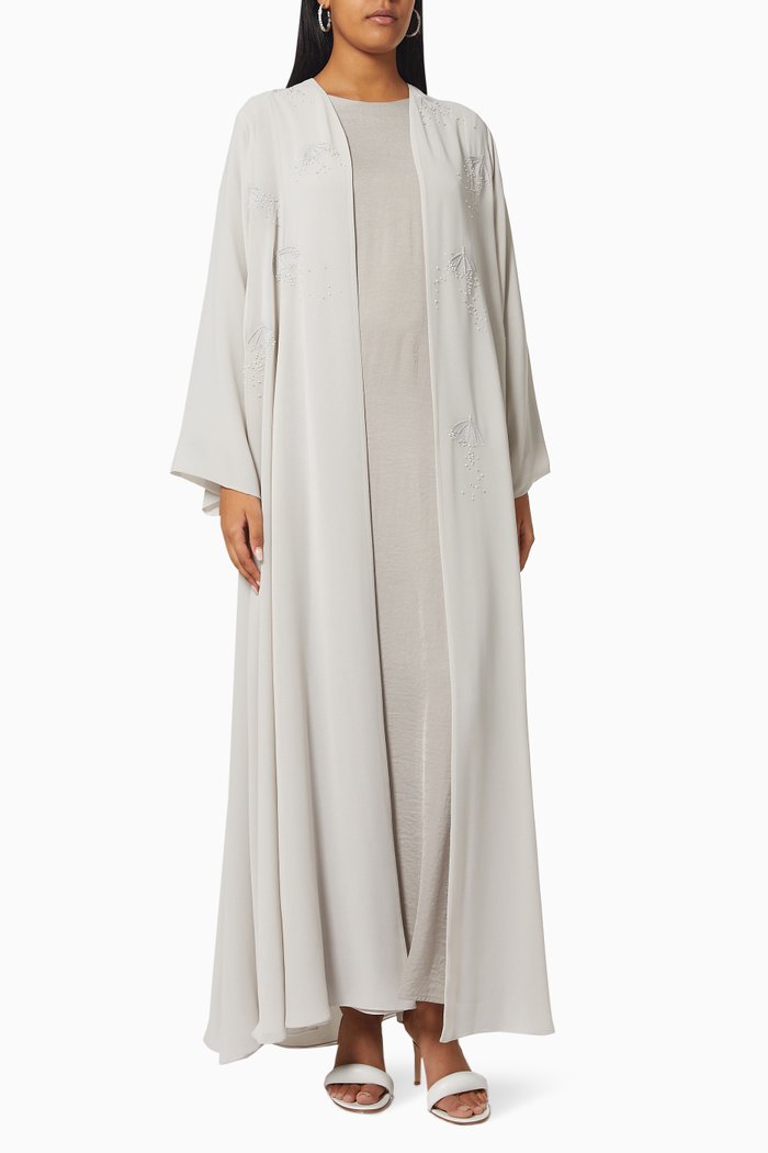 

Embellished Abaya Set in Chiffon & Satin, Grey