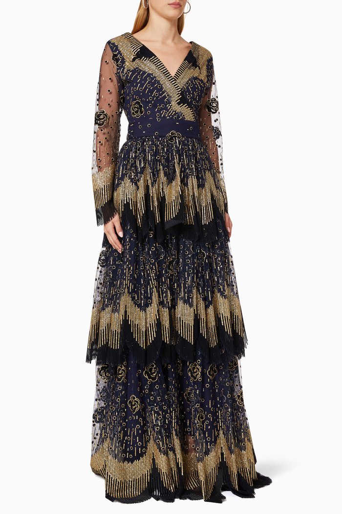 

Tiered Dress in Metallic Tulle, Blue