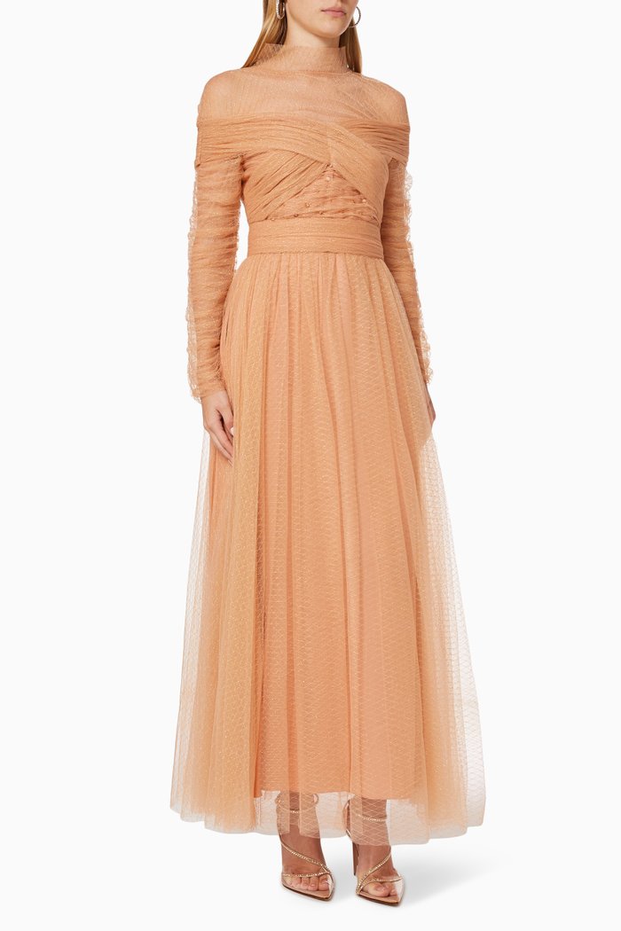 

Ruched Dress in Metallic Tulle, Pink