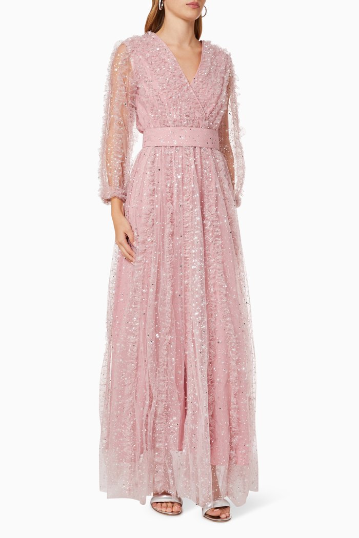 

Belted Dress in Metallic Tulle, Pink
