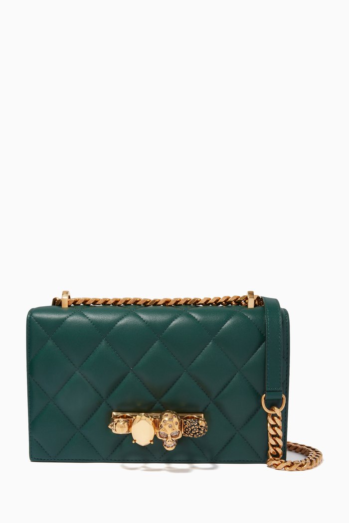 

Jewelled Satchel in Quilted Nappa, Green