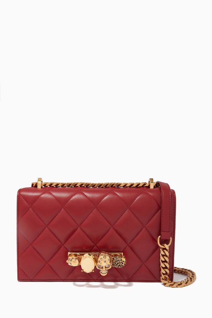 

Jewelled Satchel in Quilted Nappa, Red