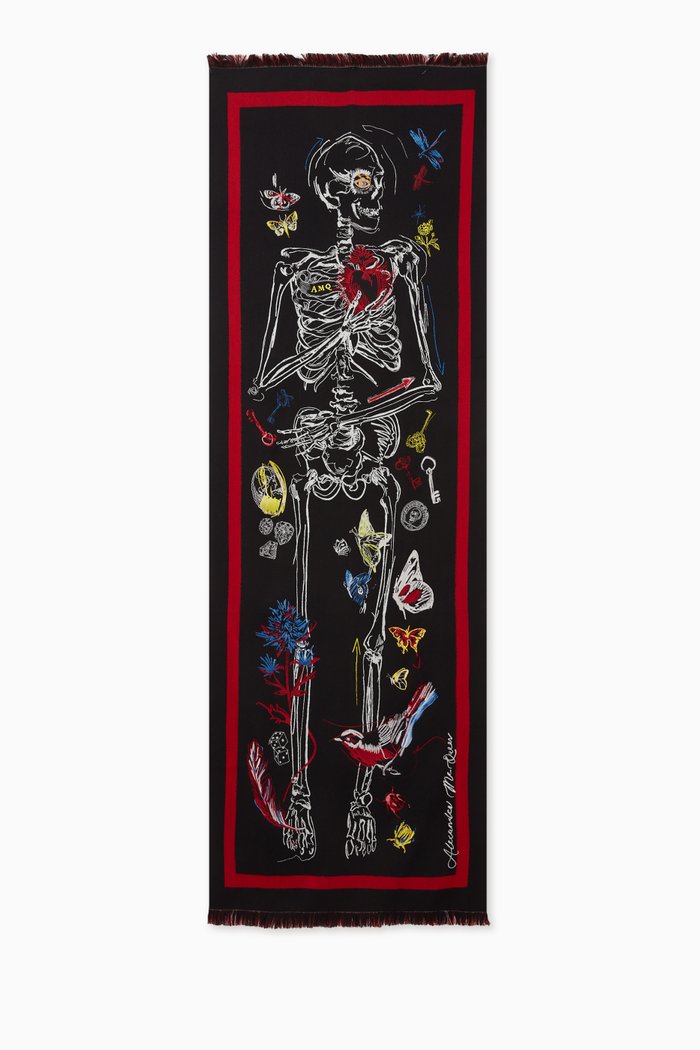 

Skeleton Bloom Stole Print Scarf in Wool Blend, White