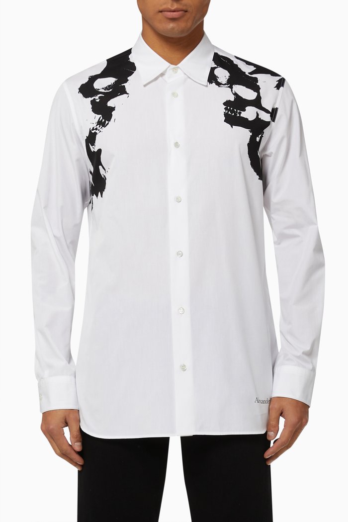 

Skull Camouflage Printed Harness Shirt in Cotton Poplin, White