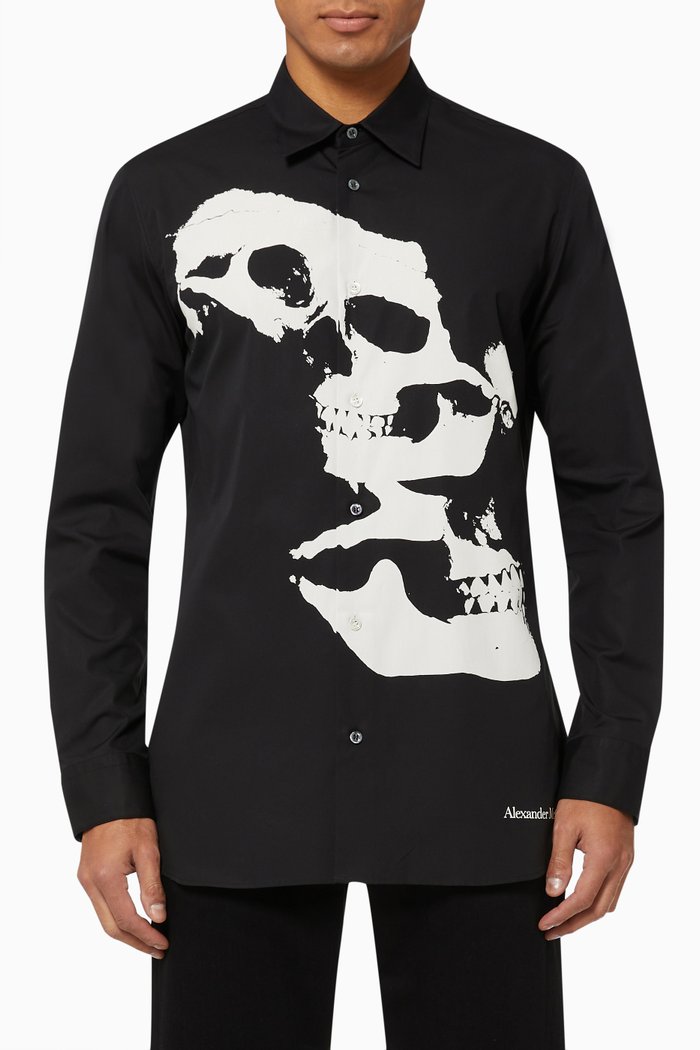 

Skull Camouflage Printed Shirt in Cotton Poplin, White
