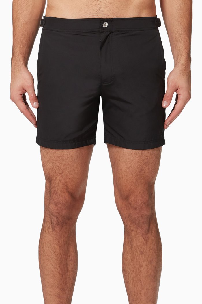 Zip Detail Fitted Swim Shorts, Black