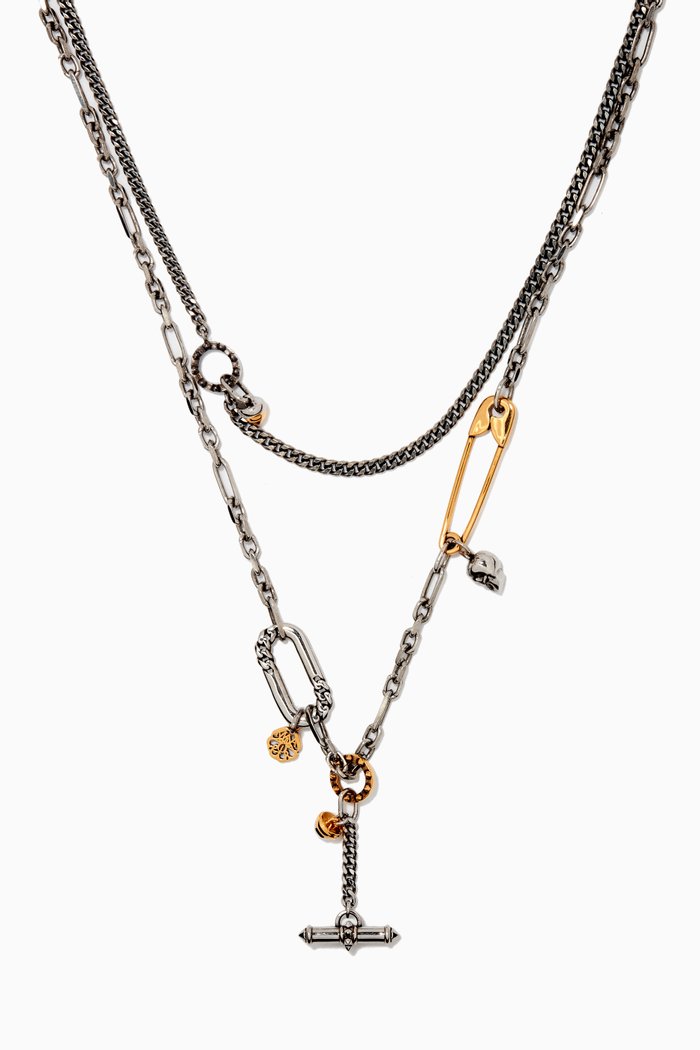 

Safety Pin & Stud Necklace in Brass, Black