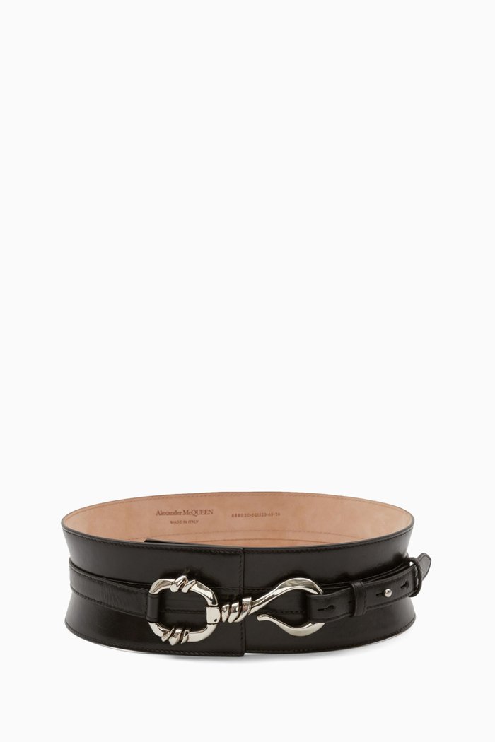 

Hook Waist Belt in Calf Leather, Black