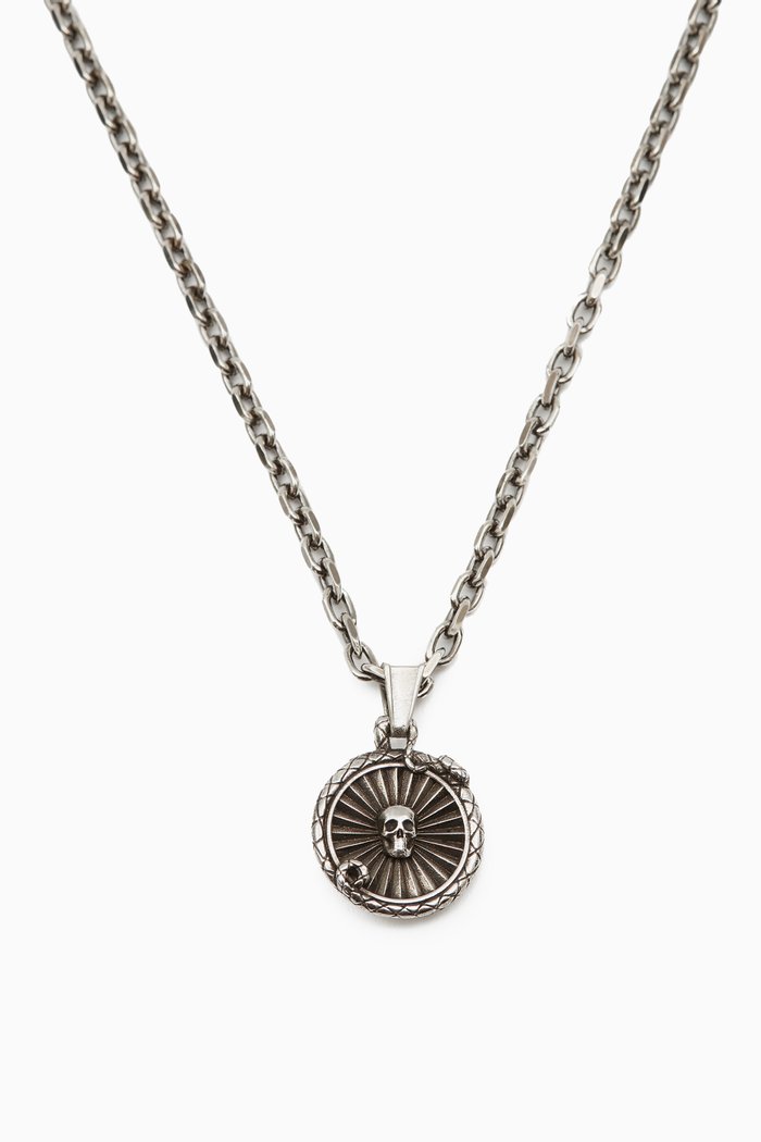 Snake Medallion Coin Necklace in Brass, Silver