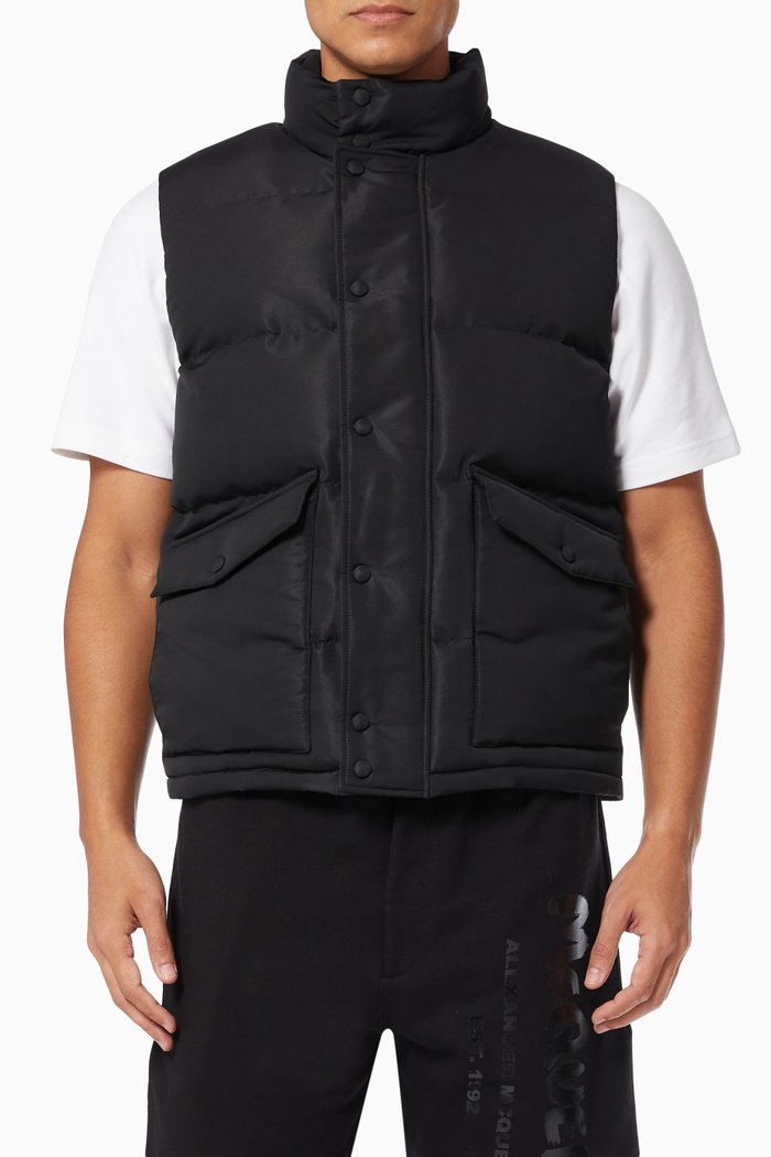 

Graffiti Print Puffer Vest in Nylon, Black