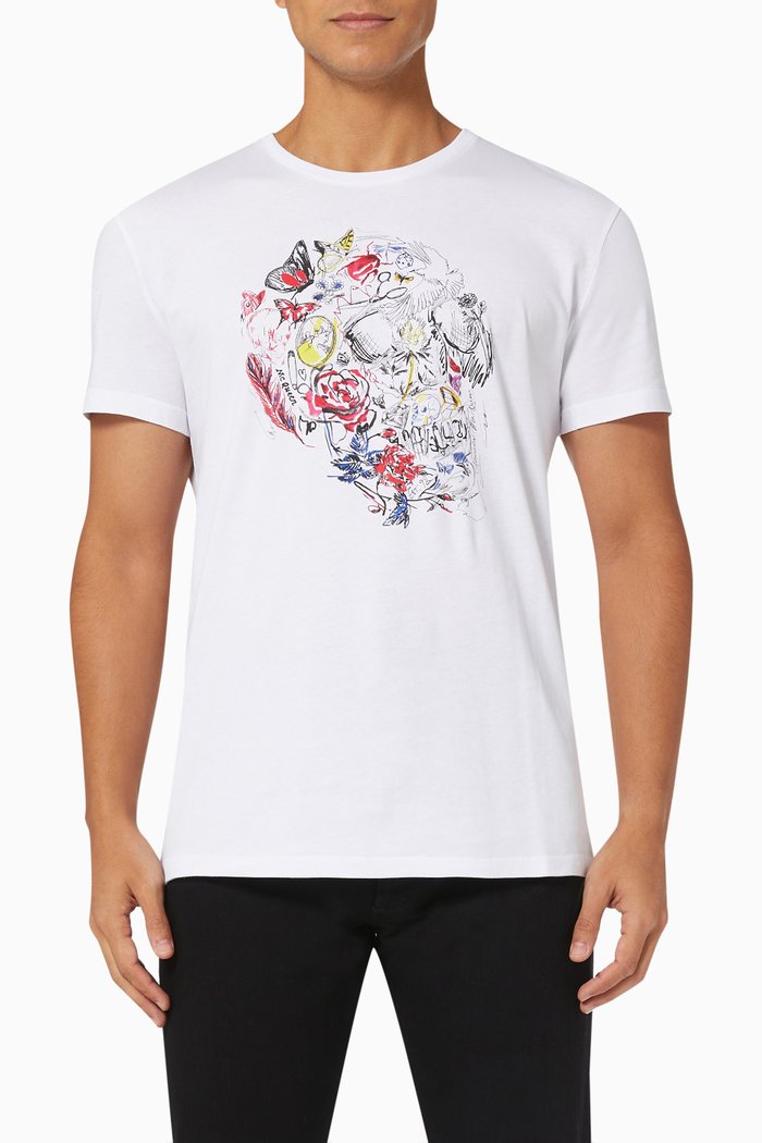 

Doodle Skull Printed T-shirt in Cotton, Multicolour