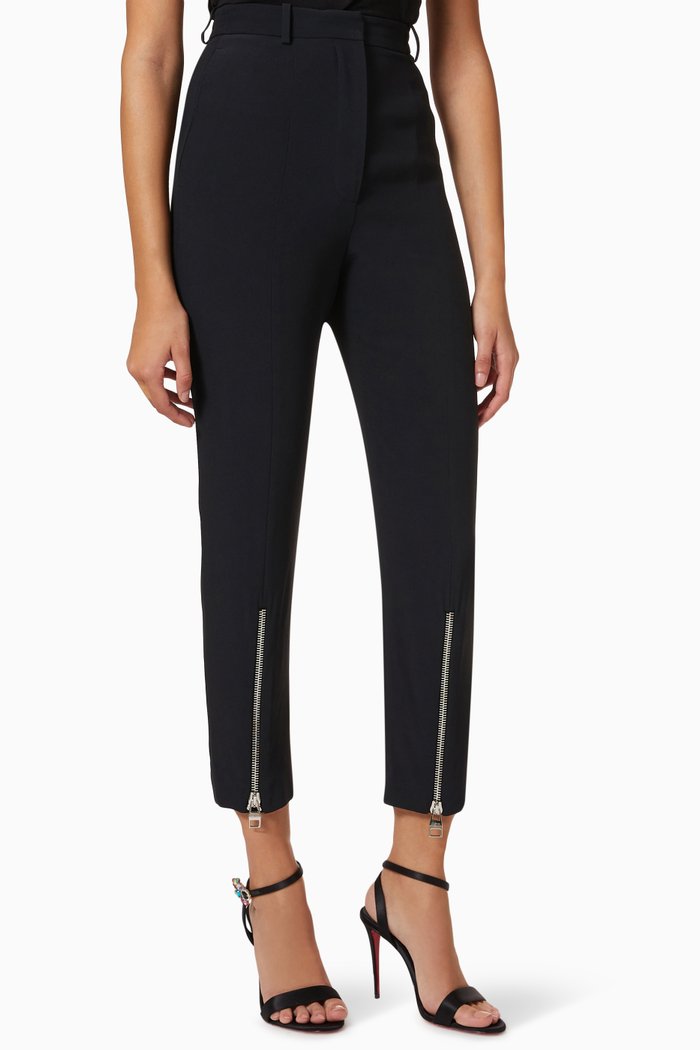 

Leaf Zip Trouser in Crepe, Black