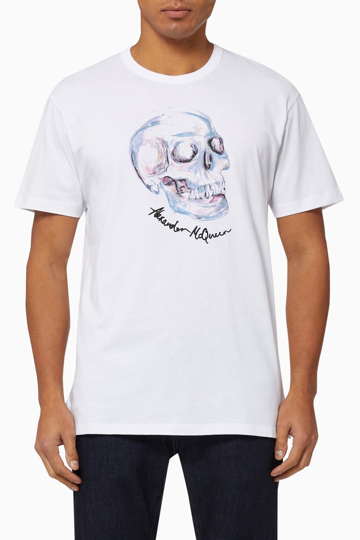 

Watercolour Skull Printed T-shirt in Cotton, Multicolour