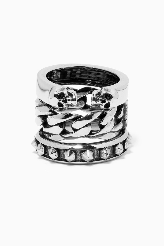 

Punk Chain Studded Ring, Silver