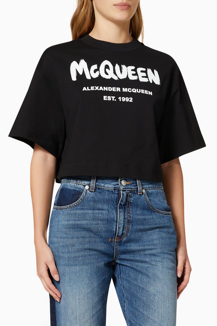 McQueen Graffiti T-shirt in Cotton Jersey, White