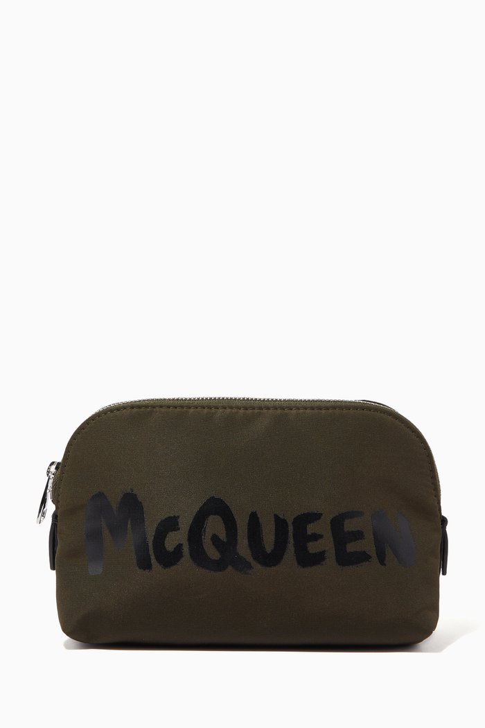 

Mcqueen Graffiti Medium Zip Pouch in Recycled Polyfaille, Green