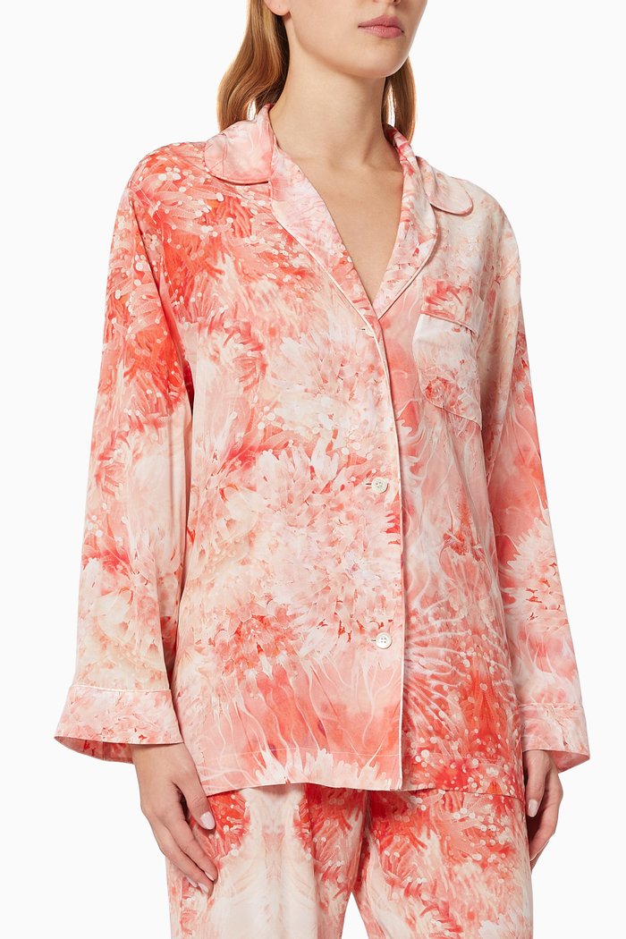 

Sea Coral Pyjama Shirt in Silk, Red