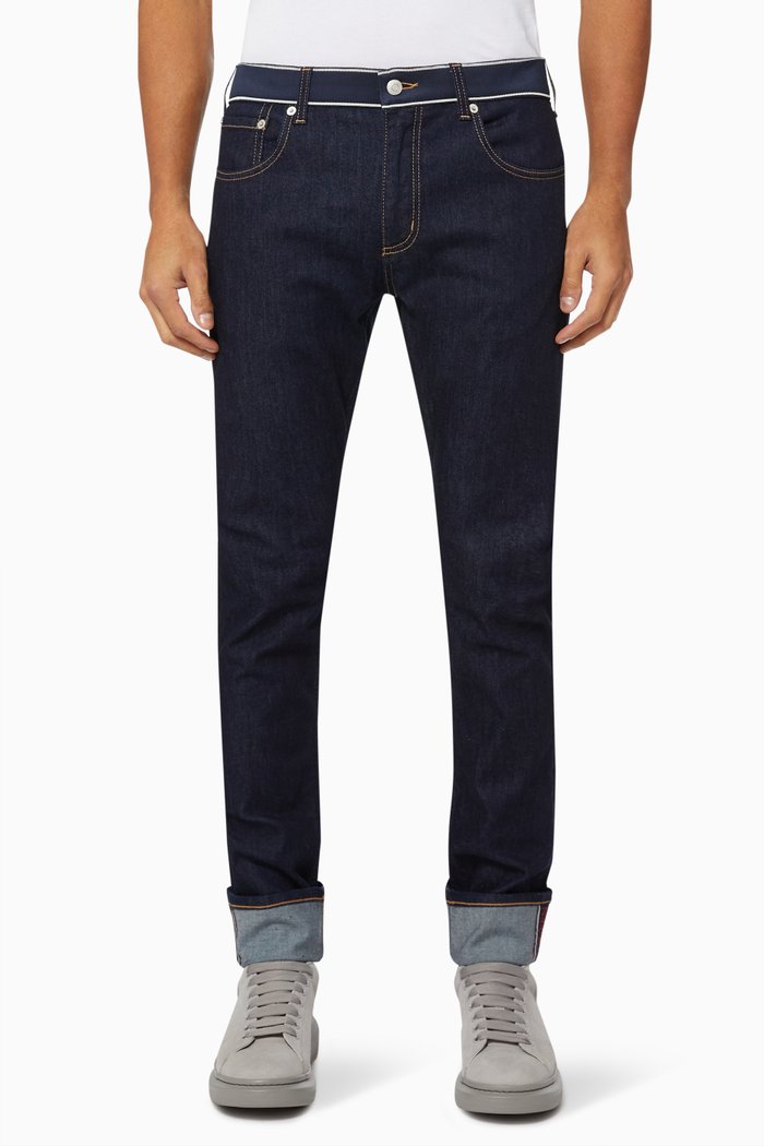 

Logo Band Jeans in Denim, Blue
