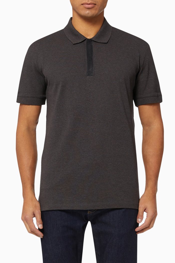 

Selvedge Logo Tape Polo in Cotton Piqué, Silver