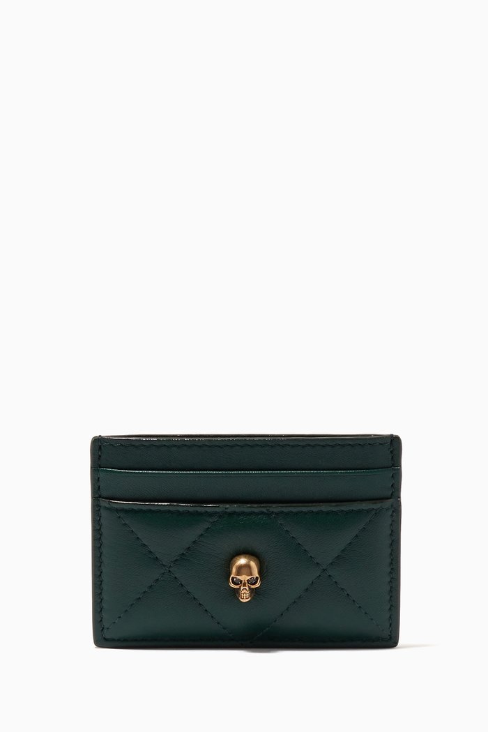 

Skull Card Holder in Quilted Leather, Green