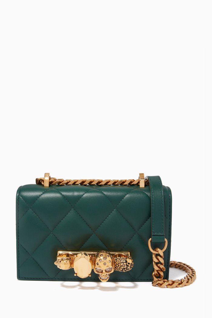 

Mini Jewelled Satchel in Quilted Nappa, Green