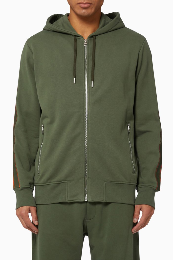

Selvedge Logo Tape Zip Hoodie in Cotton Jersey, Multicolour