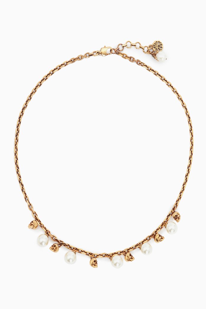 

Pearly Skull Necklace in Brass, Blue