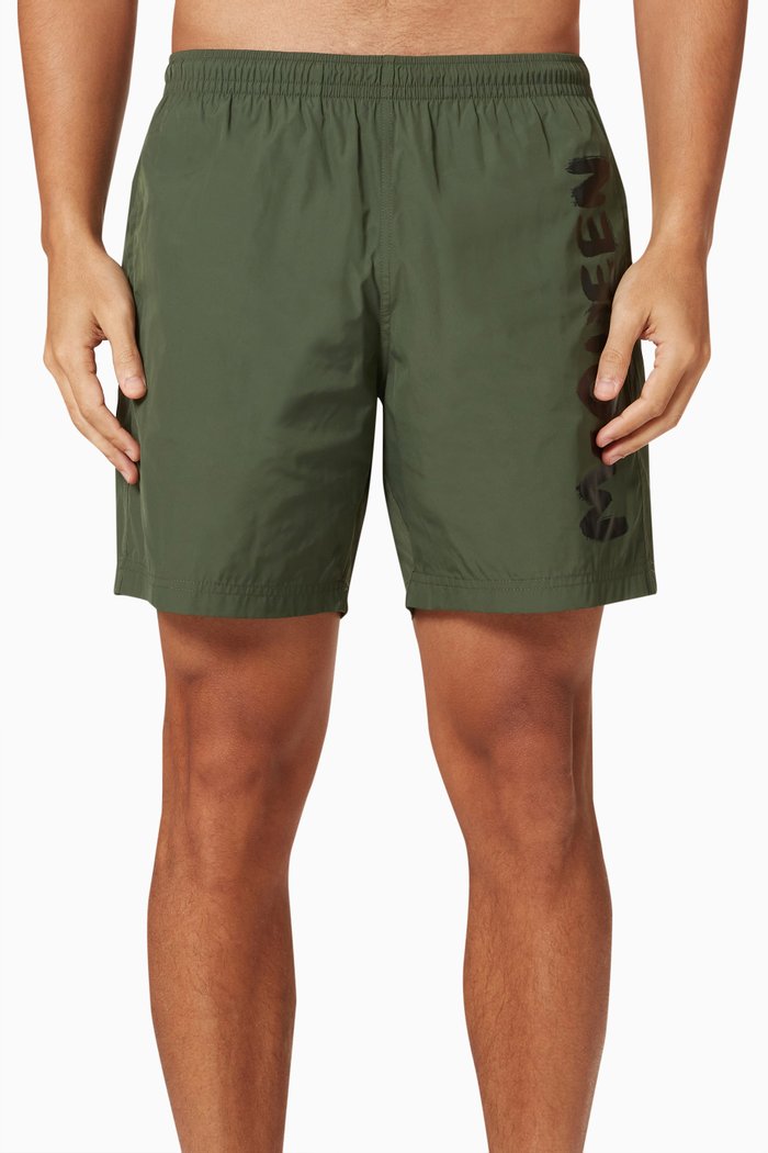 

McQueen Graffiti Swim Shorts in Nylon, Brown