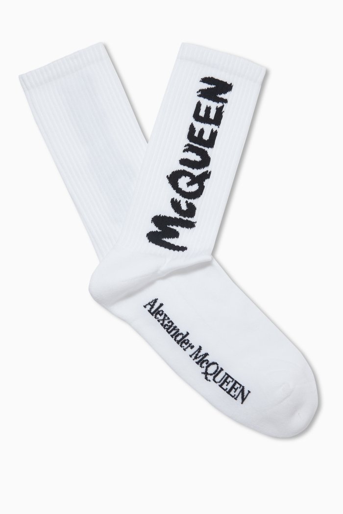 

McQueen Graffiti Socks in Cotton Blend, White
