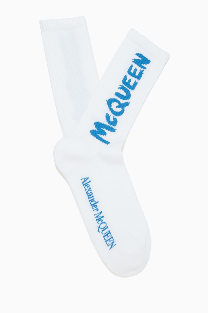 McQueen Graffiti Socks in Cotton Blend, Undefined