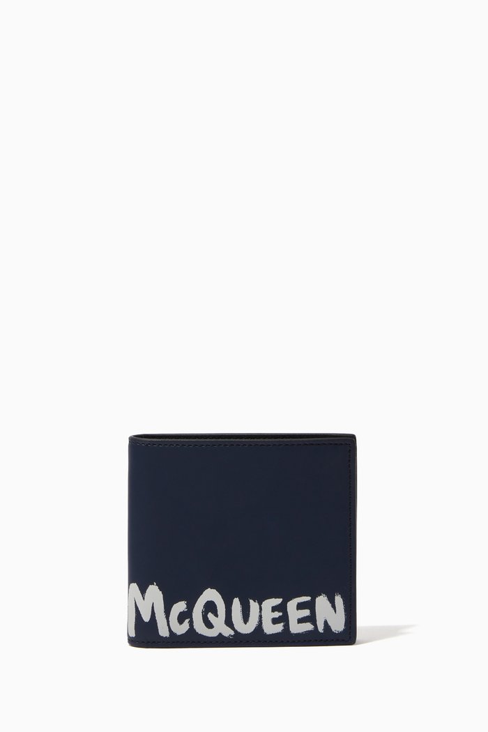 

McQueen Graffiti Billfold Wallet in Leather, Blue