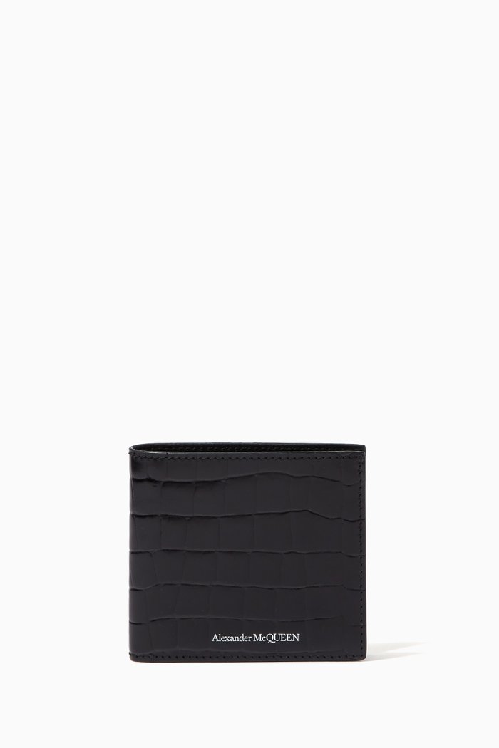 

Billfold Wallet in Croc-embossed Leather, Black