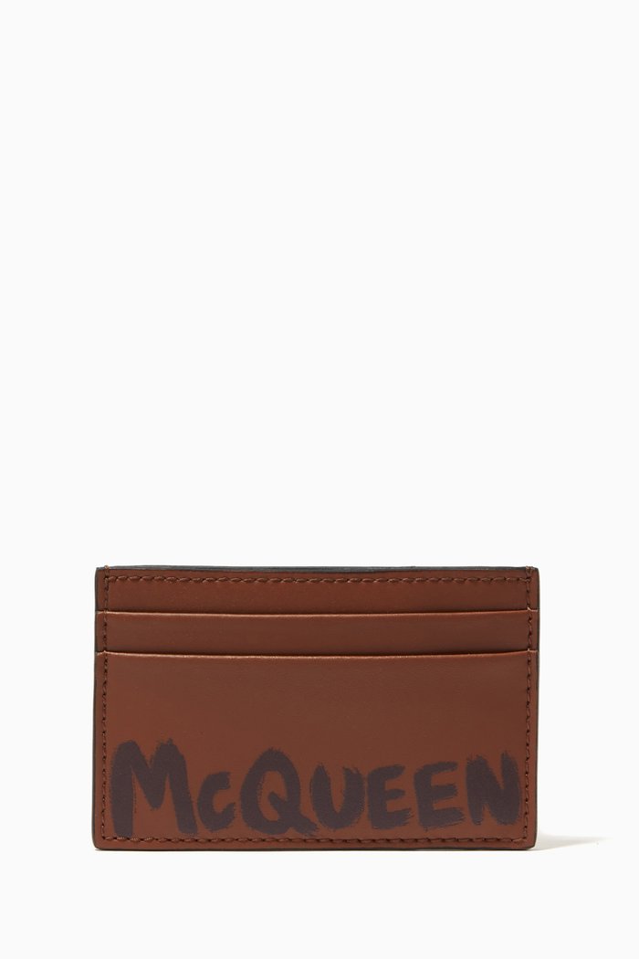 

McQueen Graffiti Card Holder in Leather, Brown