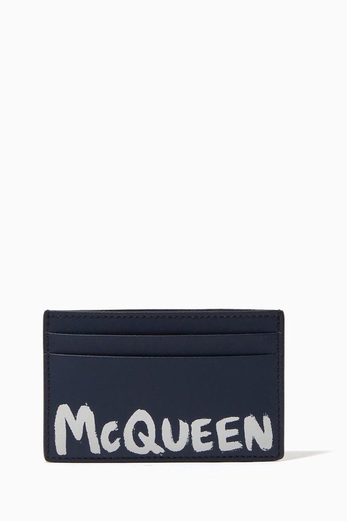 

McQueen Graffiti Card Holder in Leather, Blue