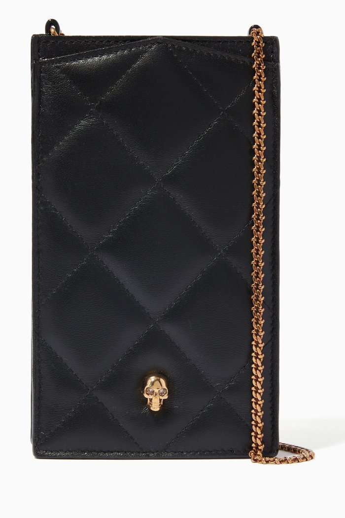 

Skull Phone Case on Chain in Leather, Black