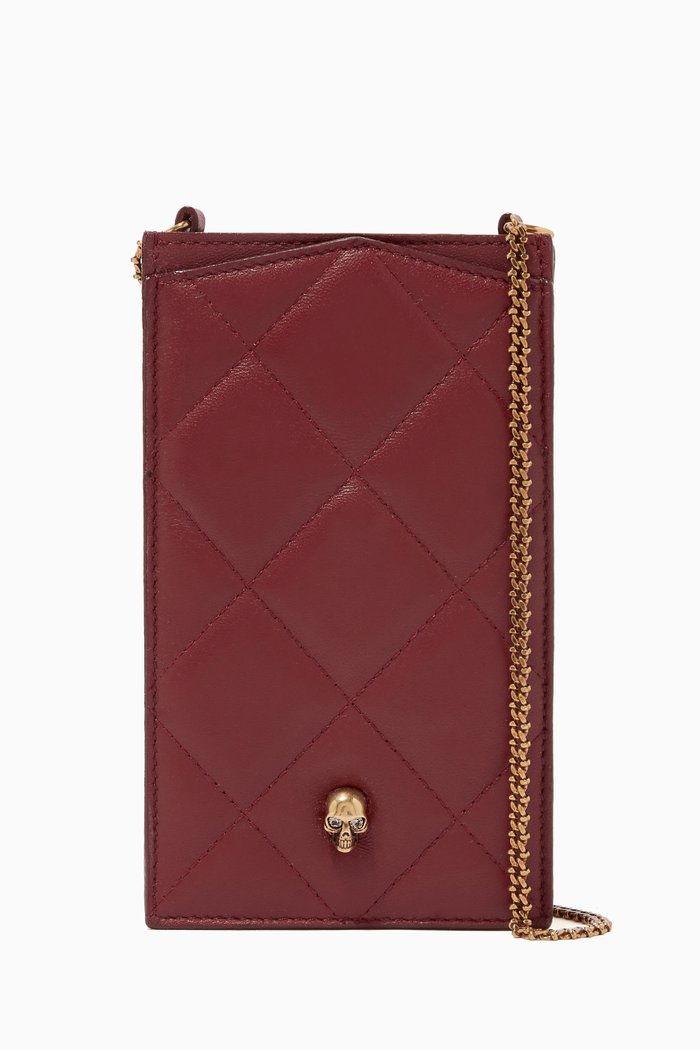 

Skull Phone Case on Chain in Leather, Burgundy