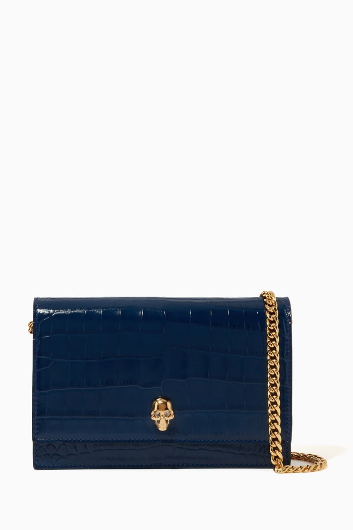 

Mini Skull Bag in Croc-embossed Calfskin, Blue