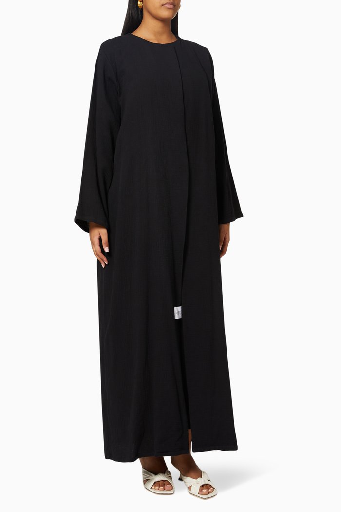 

Abaya & Dress Set in Crinkled Cotton, Black