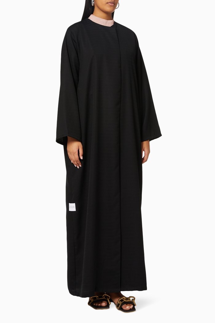 

Long Sleeve Abaya in Dobby Weave, Black