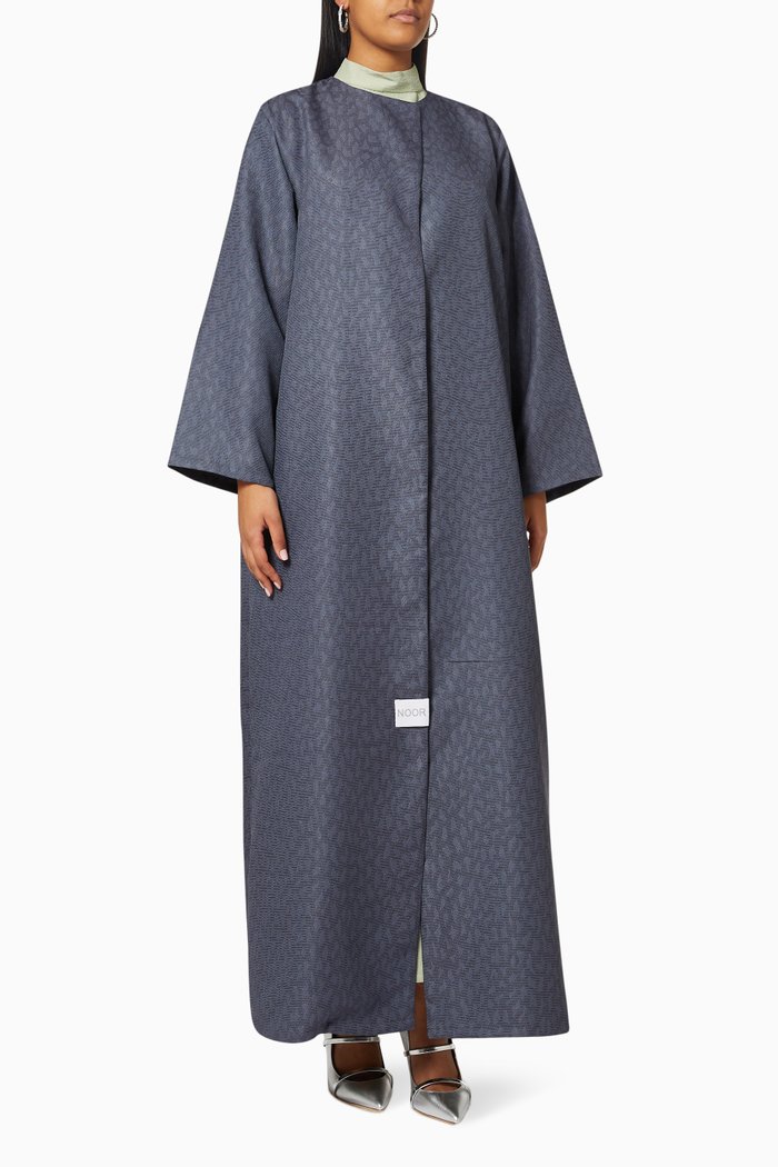 

Long Sleeve Abaya in Textured Linen, Grey