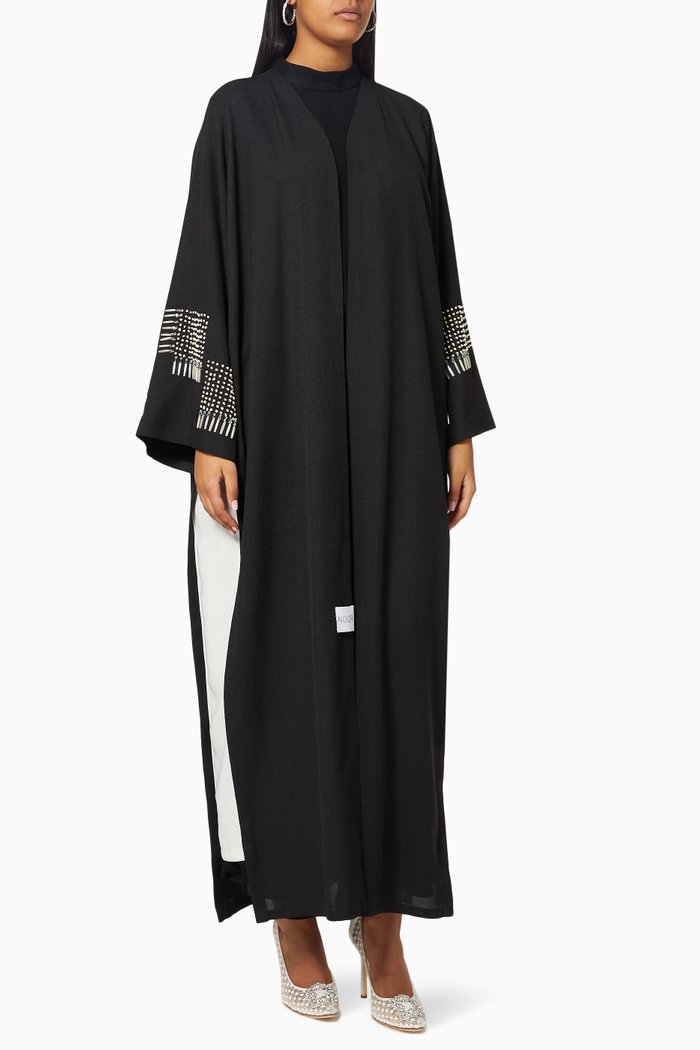 

Embroidered Abaya in Jute Linen, Multicolour