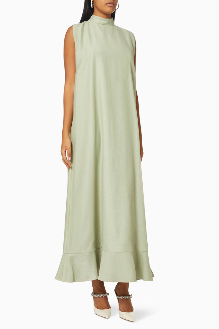 

High Neck Dress in Textured Organza, Green