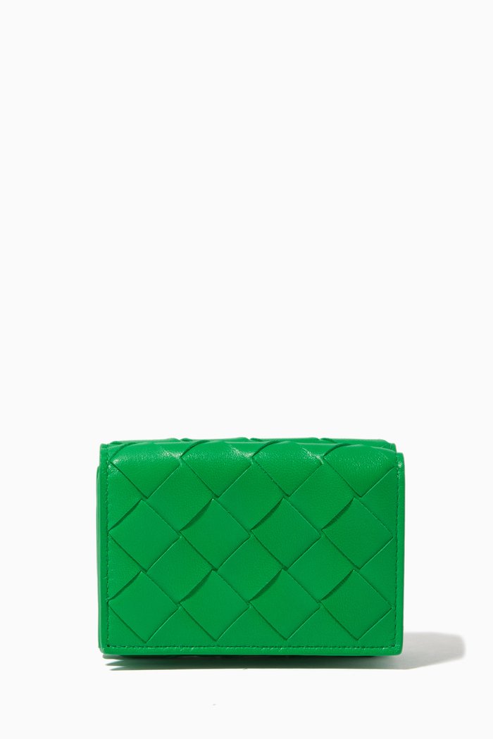 

Tiny Tri-fold Wallet in Intrecciato Nappa, Green